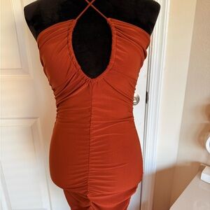 Elegant Rust Halter Dress